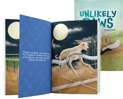 Open children's picture book with illustrated story pages